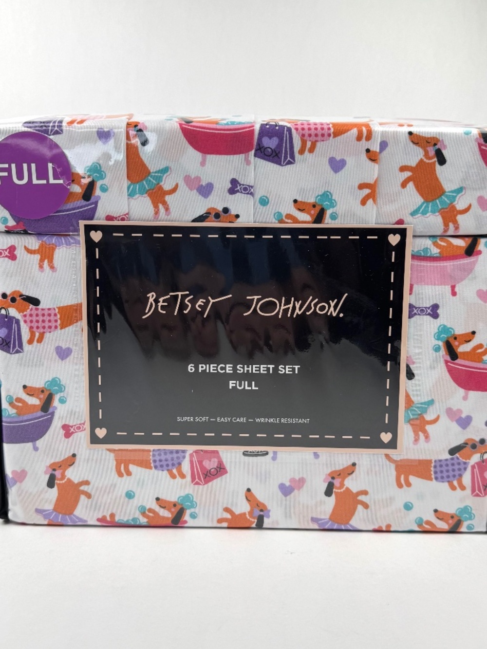 NEW Betsey Johnson 6 Piece Sheet Set Full Diva Dogs Pink Dachshunds Weenie Dogs
